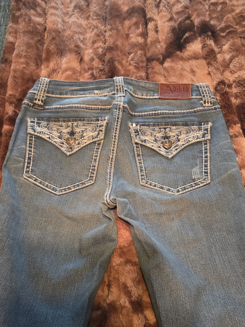 Adiktd Women's Blue Boot Cut Jeans with Embroidered Flap Pockets